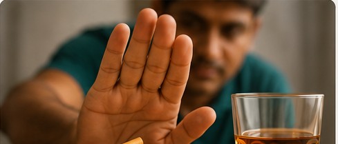 Person choosing to avoid tobacco and alcohol representing addiction prevention