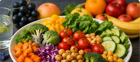 Colourful fruits and vegetables representing a healthy diet