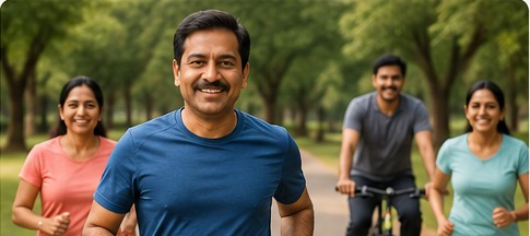 People walking and running outdoors representing physical activity