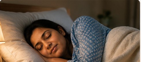 Person sleeping peacefully representing healthy sleep