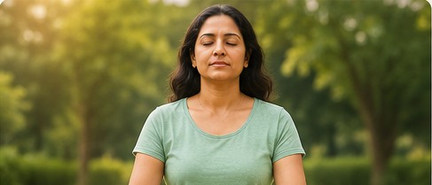 Person practicing meditation outdoors for stress management